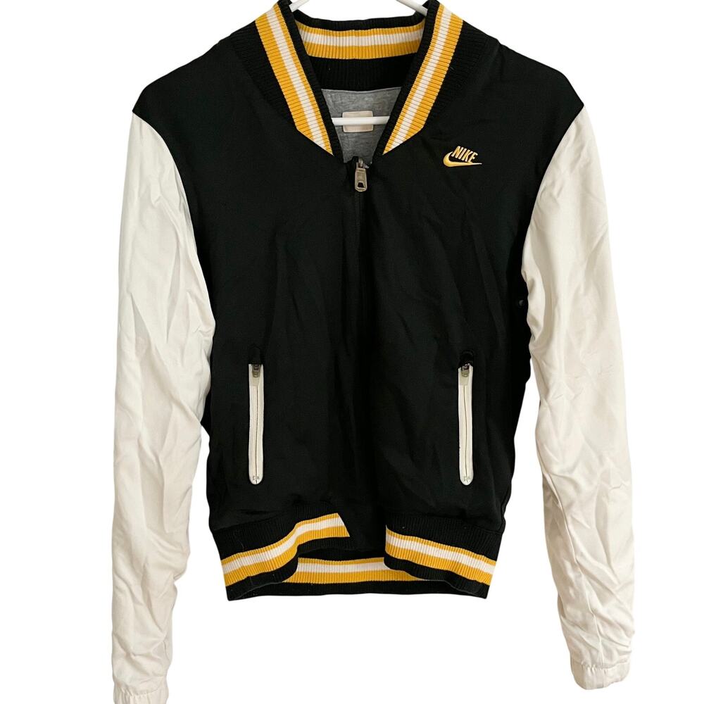 NIKE Satin REVERSIBLE Black/White/Gray Vintage Varsity BOMBER Jacket Womens M